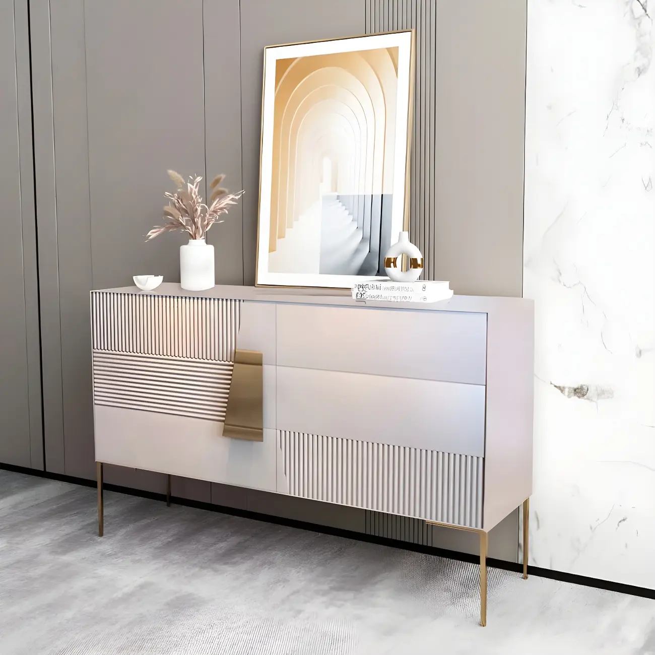 Elegant Espresso Wood Buffet Table with Drawers