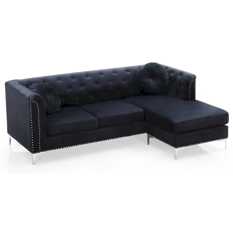 Pompano 83 in. Tufted Velvet Sectional with 2-Throw Pillow - 83L x 58W x 31H