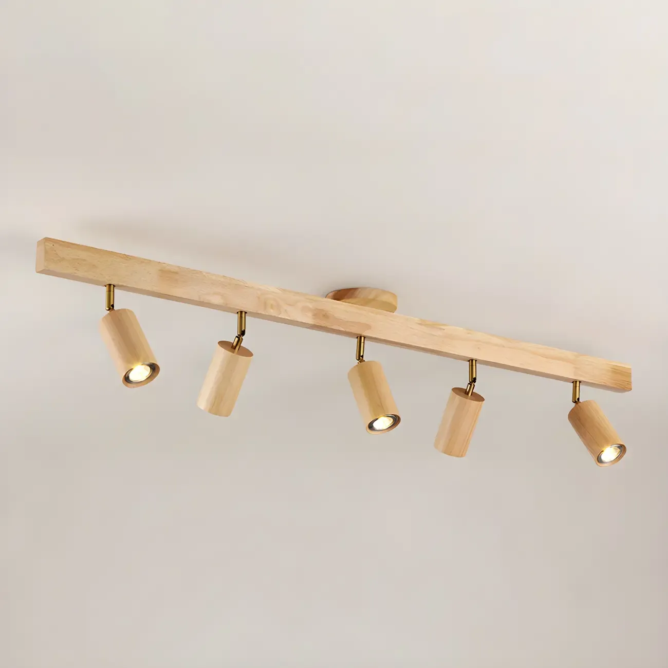 5-Light Wood Track Spotlight Adjustable Semi Flush Mount Ceiling Light