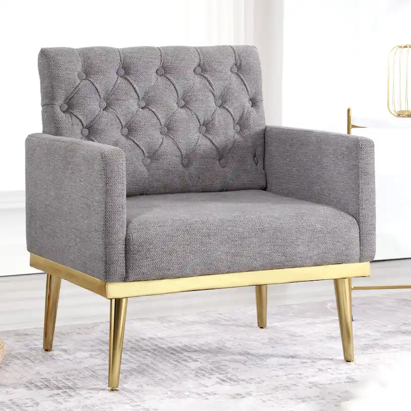 HOMYKA Sherpa Accent Chair Button Tufted Upholstered Linen Velvet Modern Armchair