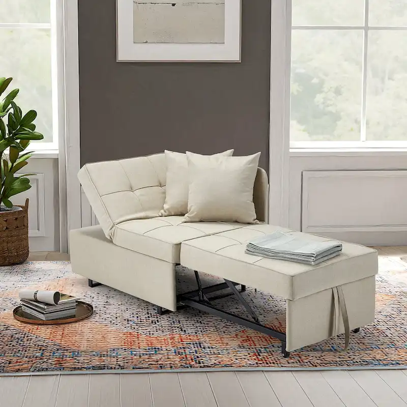 EROMMY Sleeper Sofa Chair Bed , Adjustable Backrest Pull Out Sofa Bed with Faux Linen Sofa Fabric