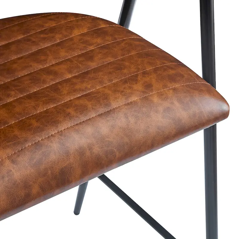 Roomfitters 26 PU Upholstered Counter Stools, Set of 2 Bar Height Chairs with Iron Frame, Backrest, Footrest and Arms, Brown