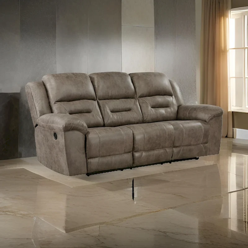 Henry 92 Inch Dual Manual Recliner Sofa Brown Microfiber, Solid Wood, Metal