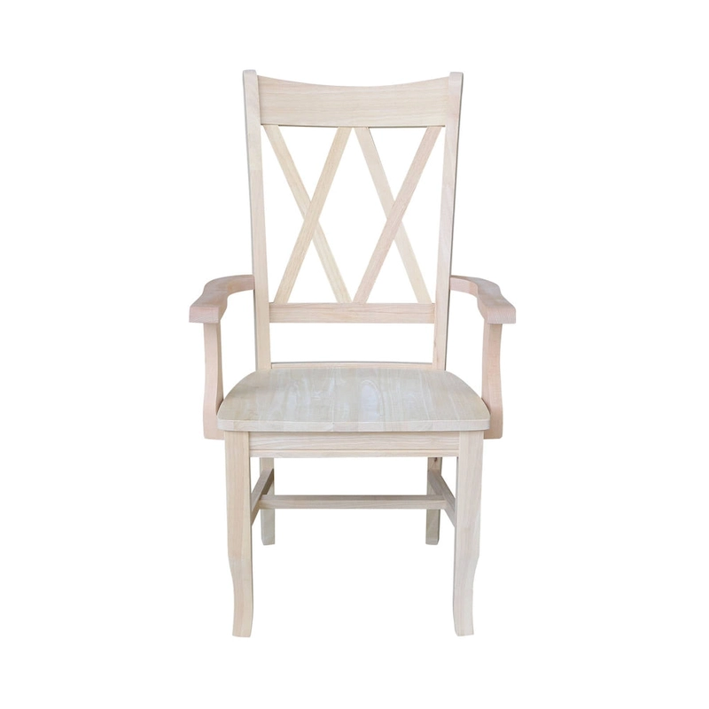 Solid Wood Double X-Back Dining Chair with Arms
