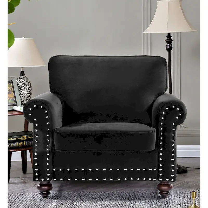 Ramos Nailhead Velvet 3-Piece Set-Loveseat Sofa and Chair