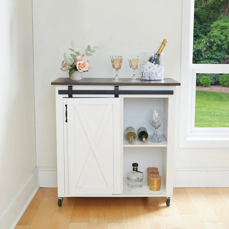 SEI Furniture Lankershim Modern Farmhouse White Wood Kitchen Cart