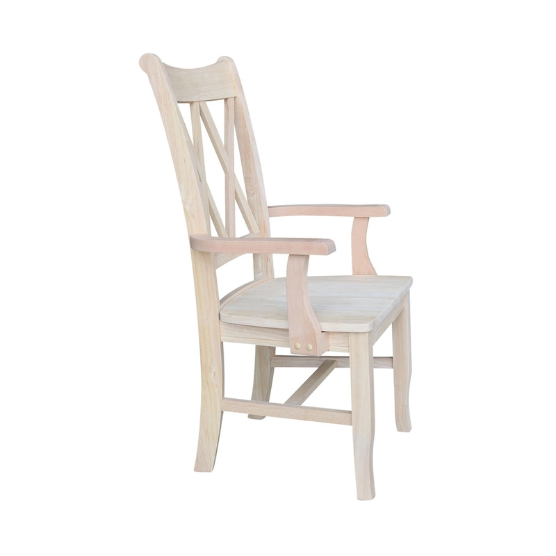 Solid Wood Double X-Back Dining Chair with Arms