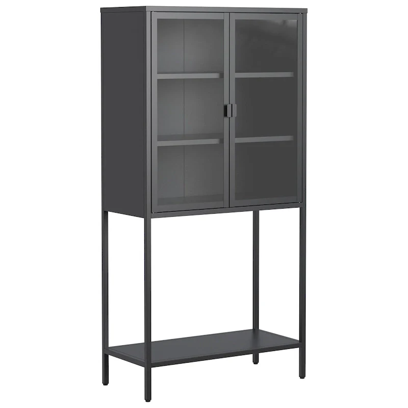 Storage CabinetAdjustable Shelves,Adjustable FeetGlass Doors and Shelves