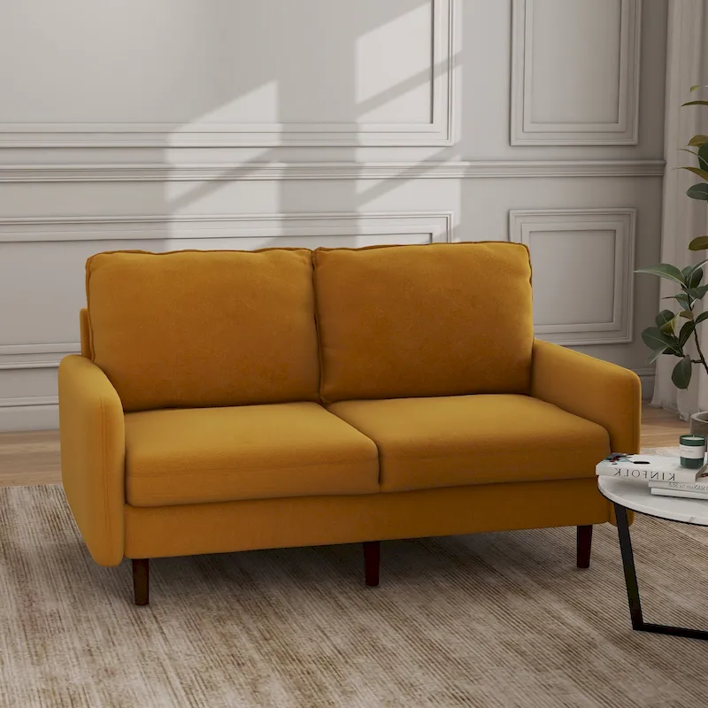 Modern Loveseat Velvet Wood Legs Sofa