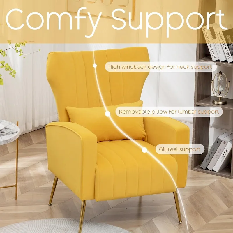 HOMYKA Accent Chair Upholstered Velvet Wingback Armchair with Pillows