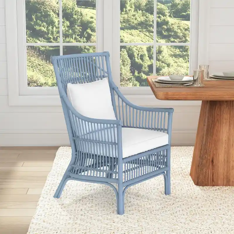 Rattan Slat Back Cushioned Arm Dining Accent Chair by East at Main - 24x25.5x39.25