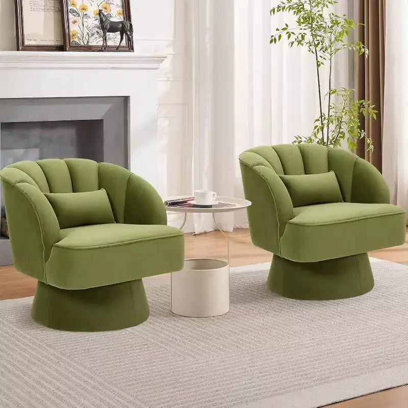 Acekool 360 Swivel Barrel Chair - Plush Teddy Velvet Lounge Chair
