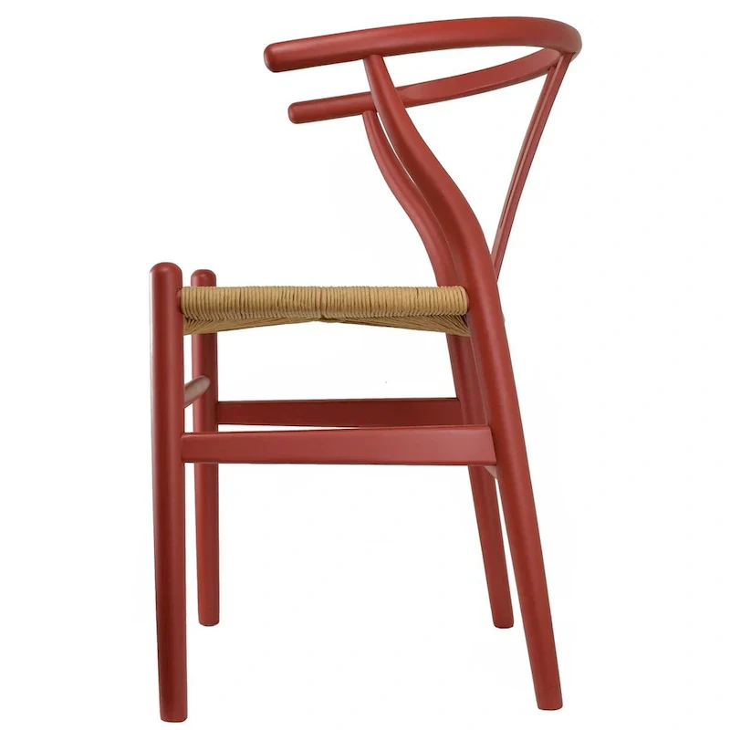 Set of 2 Wood Dining Chairs with Woven Rope Seat