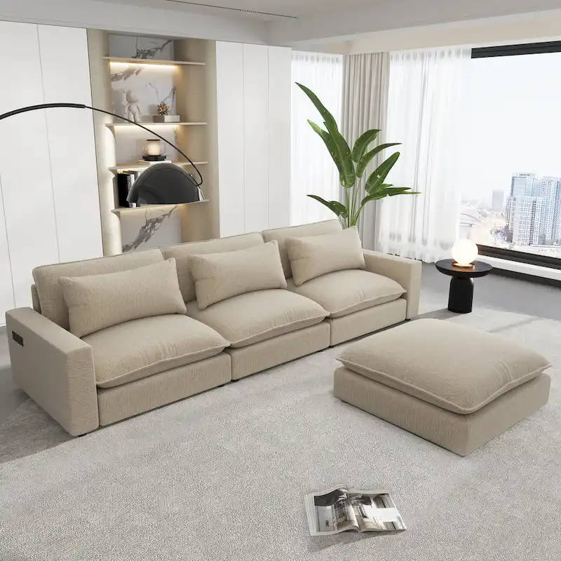 128inch Sectional Sofa Cloud Sofa Chenille Upholstered Sofa