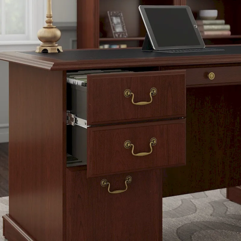 Bush Furniture Saratoga Executive Desk, Lateral File Cabinet and Two 5 Shelf Bookcases in Harvest Cherry