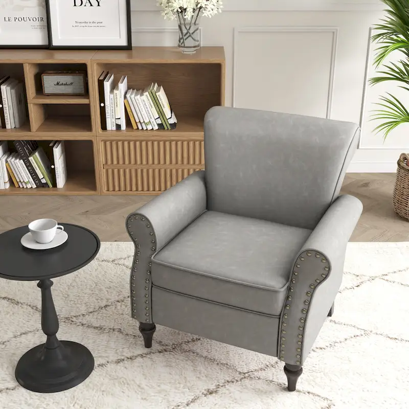Rolled Armrests PU Accent Chair with Nailhead Trim