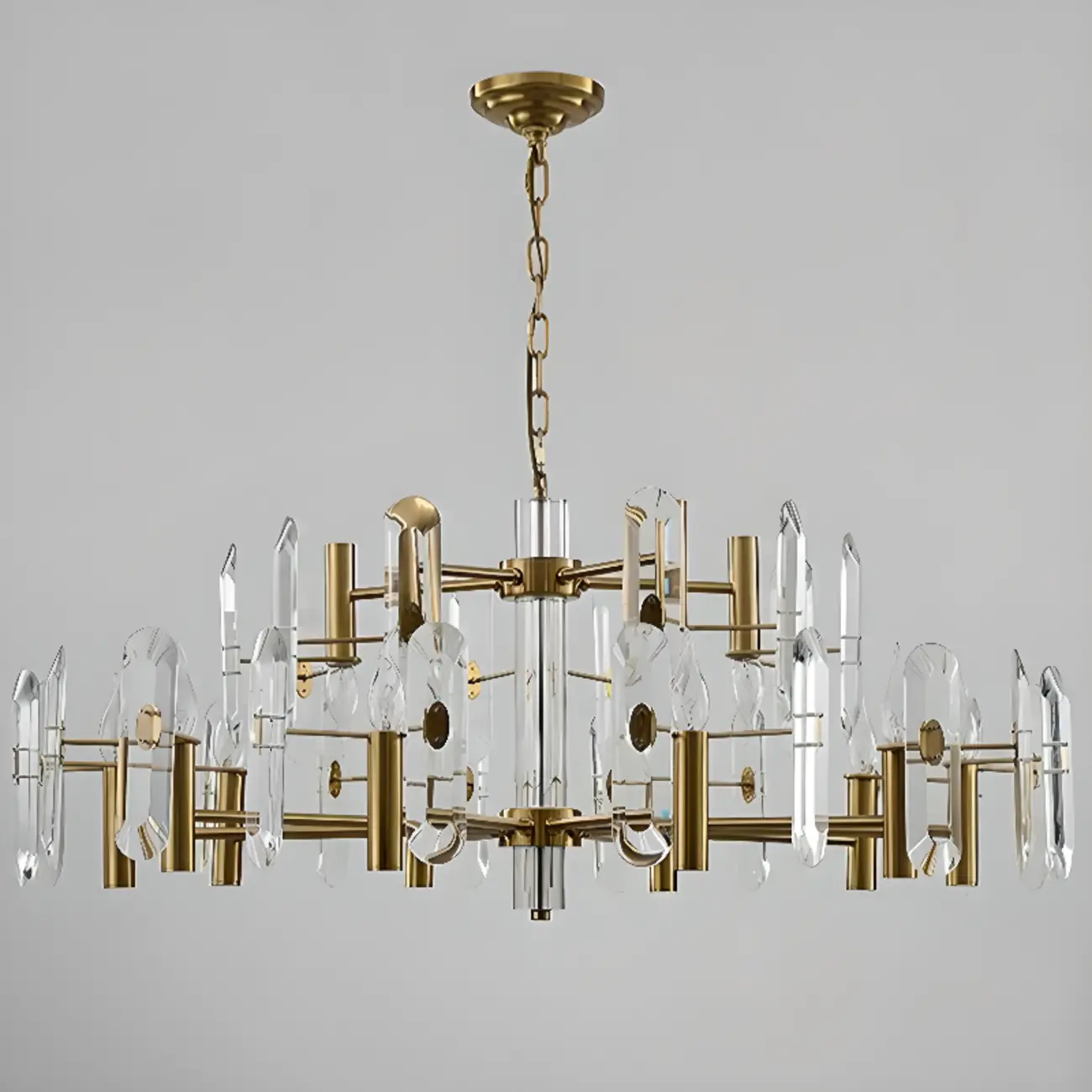 Geometric Gold Metal Clear Crystal Sputnik Chandelier
