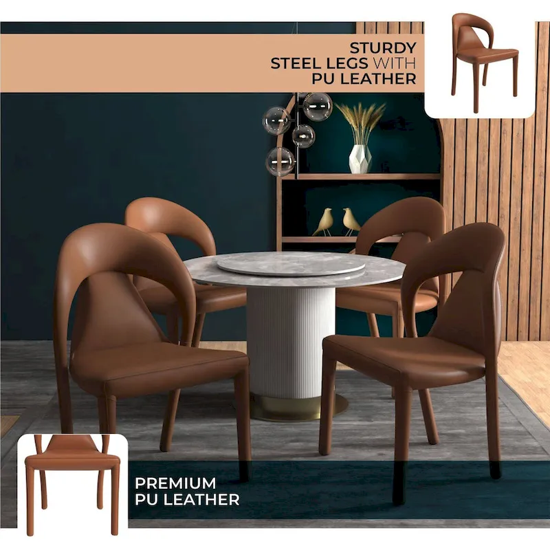 Solace Modern Dining Chair in Upholstered Leather with Steel Frame & Legs by LeisureMod