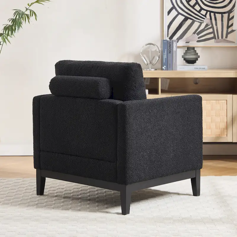 35.4W Modern Reading Chair,Upholstered Accent Chair with Pillows and Wood Legs