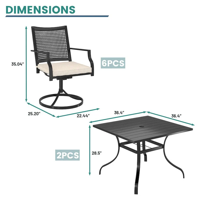 Steel square dining table with chair (set of 6)