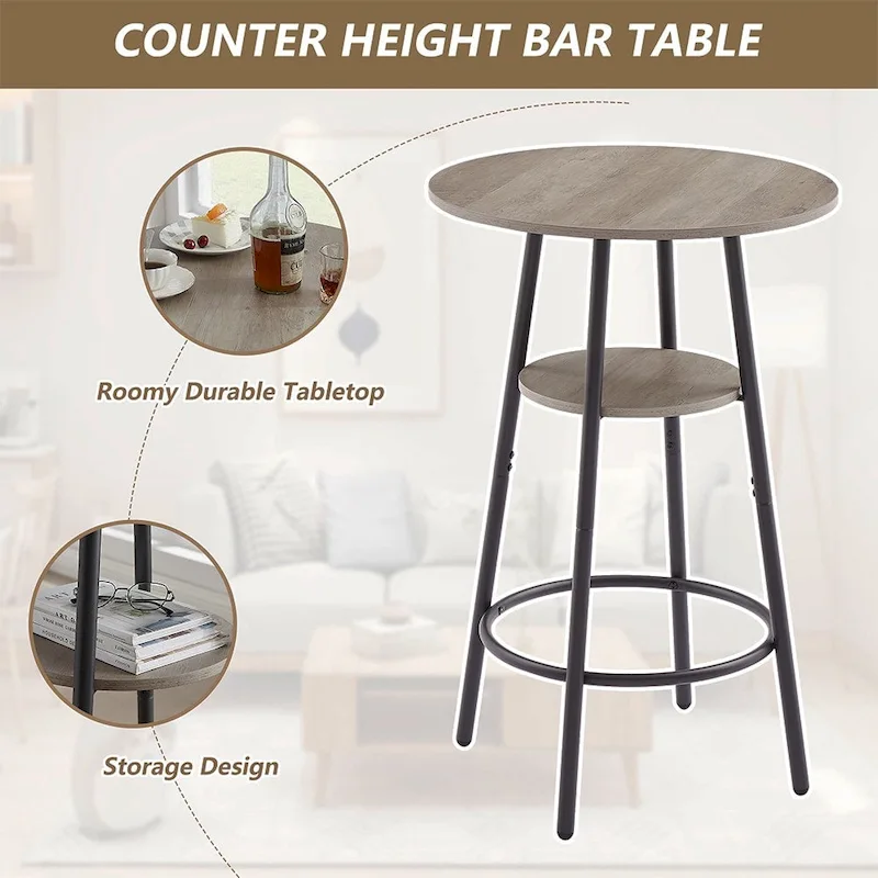 3 Pcs Dining Set, 2-Tier Round Bistro Bar Table & Upholstered Chair