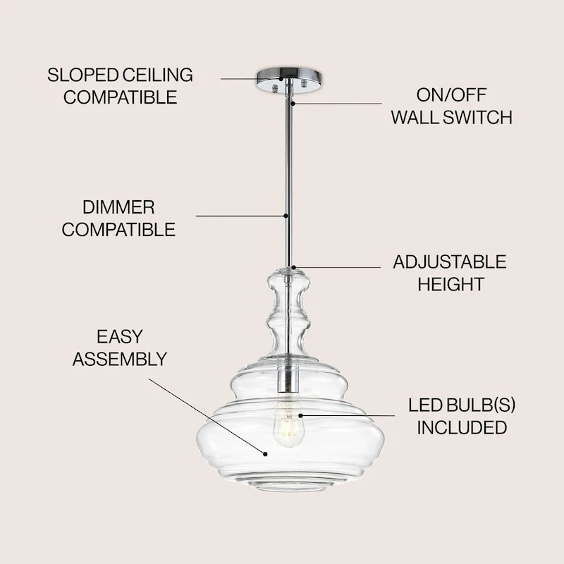 Monkey 13.37  Glass/Metal LED Pendant, by JONATHAN Y