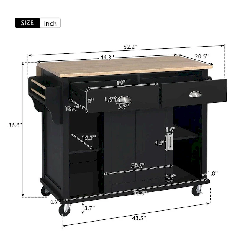 Kitchen Island Cart with Wheels Drop-Leaf Countertop