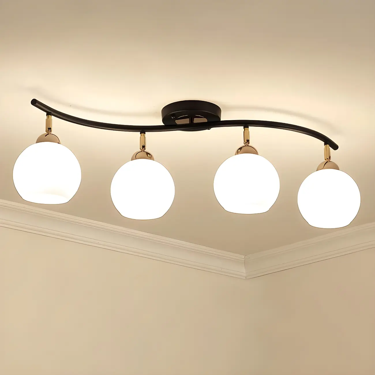 Modern Curved White Glass Dome Semi Flush Track Light