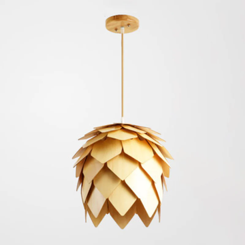 Modern Pinecone Shape Wood Pendant Light Adjustable for Dining