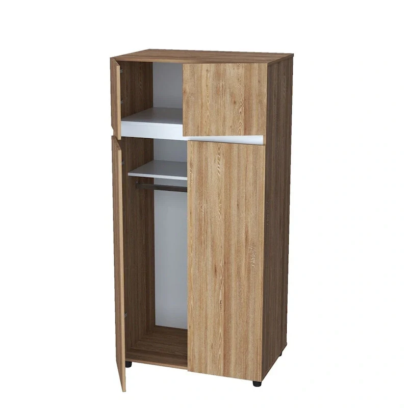 65-Inch Armoire Wardrobe with Hanging Rod and Shelves, Freestanding Bedroom Closet