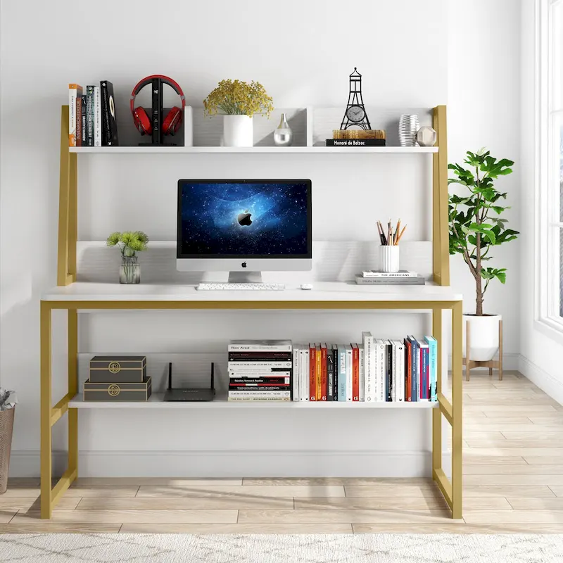 47 Inch Modern Computer Desk with Hutch and Bookshelf