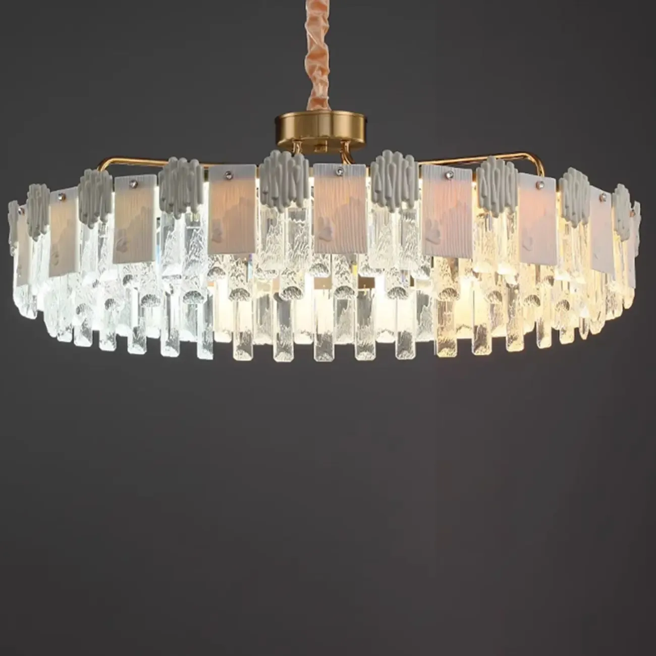 Modern Round Gold Crystal Drum Dimmable LED Chandelier