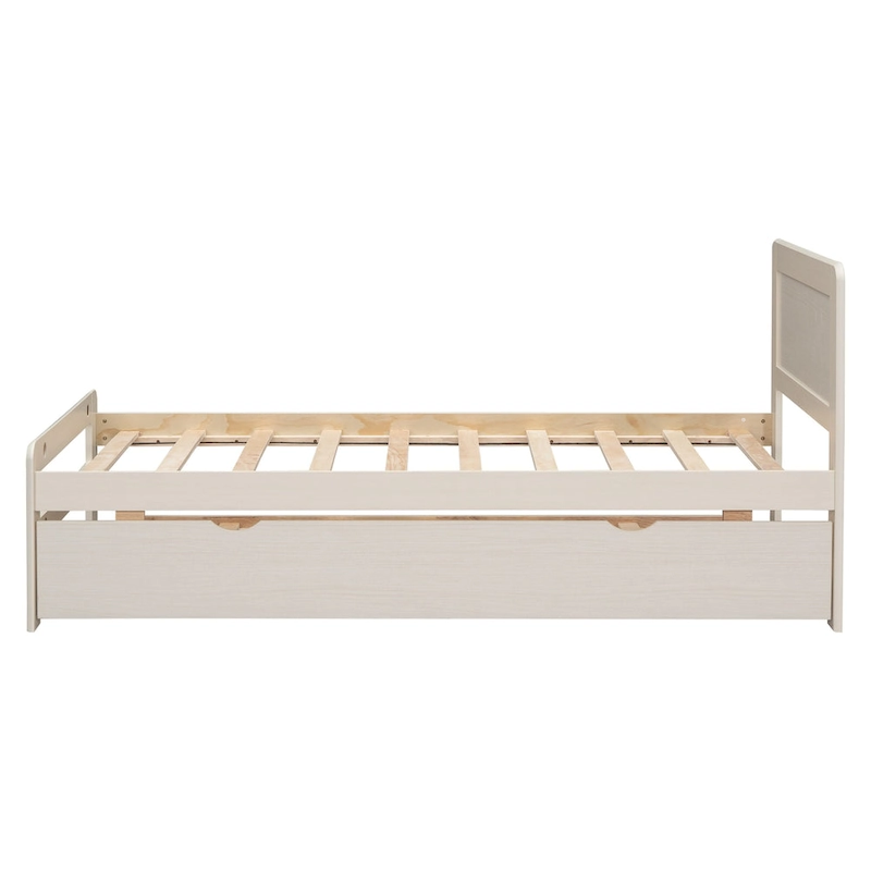 White Solid Wood Twin Bed with Trundle