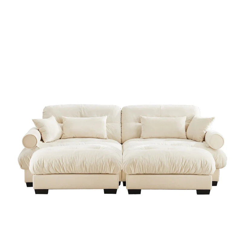 Velvet Fabric Loveseat Couch Modular Sectional Sofa with 2 Ottomans