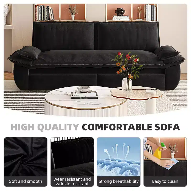 Whisen 3-in-1 Queen Velvet Sleeper Pull Out Sofa Bed, Convertible Loveseat Sofa Couch