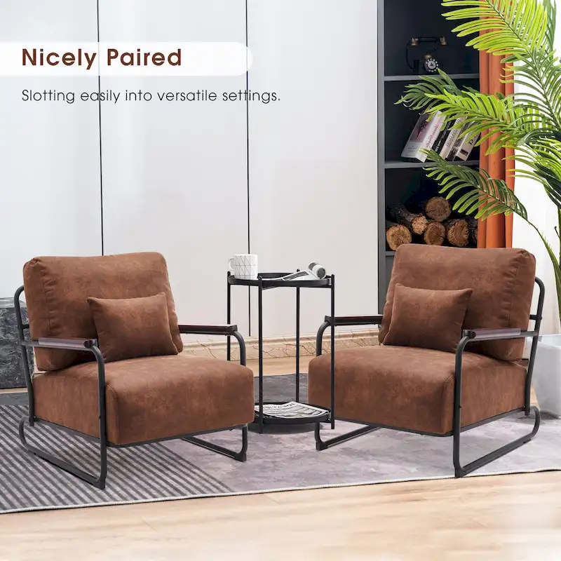 MCombo set of 2 Modern Accent Armchair with Steel Legs, Leathaire fabric HQ102