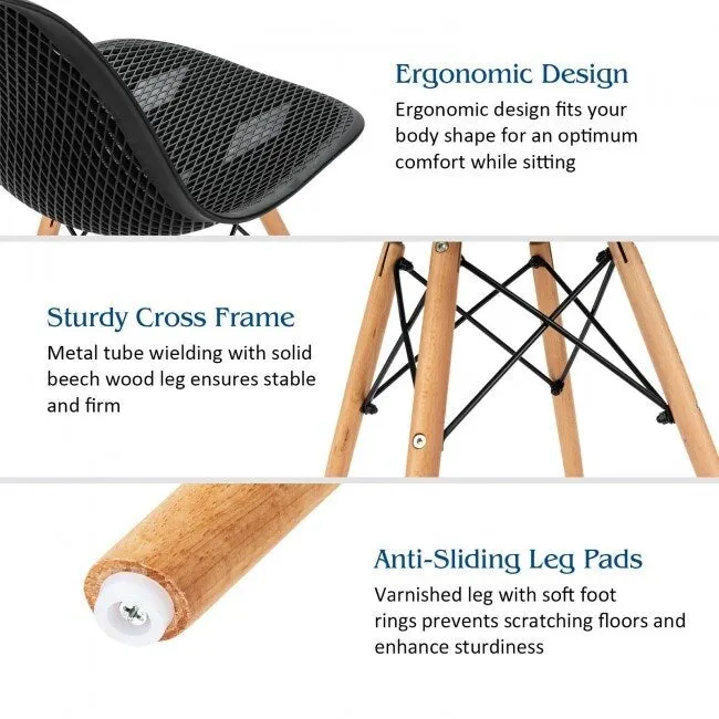 4 Pcs Modern Plastic Hollow Chair Set with Wood Leg - 22 x 18 x 32.5 (L x W x H)