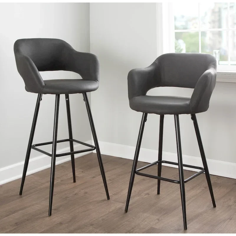 Faux Leather Bar Stools (Set of 2) - N/A