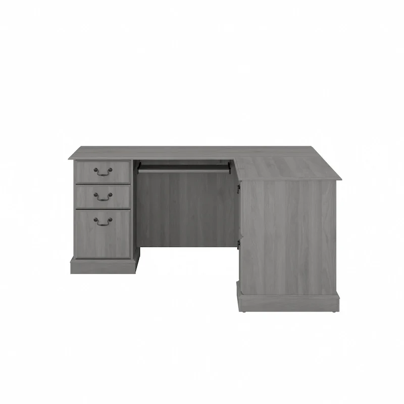 L-Shaped Computer Desk with Drawers, Cherry/Gray/White Oak, Traditional, Seats 1