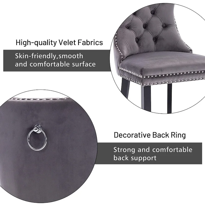 Velvet Dining Chairs Set of 2, Upholstered High-end Tufted Dining Room Chair with Nailhead Back Ring Pull Trim Solid Wood Legs