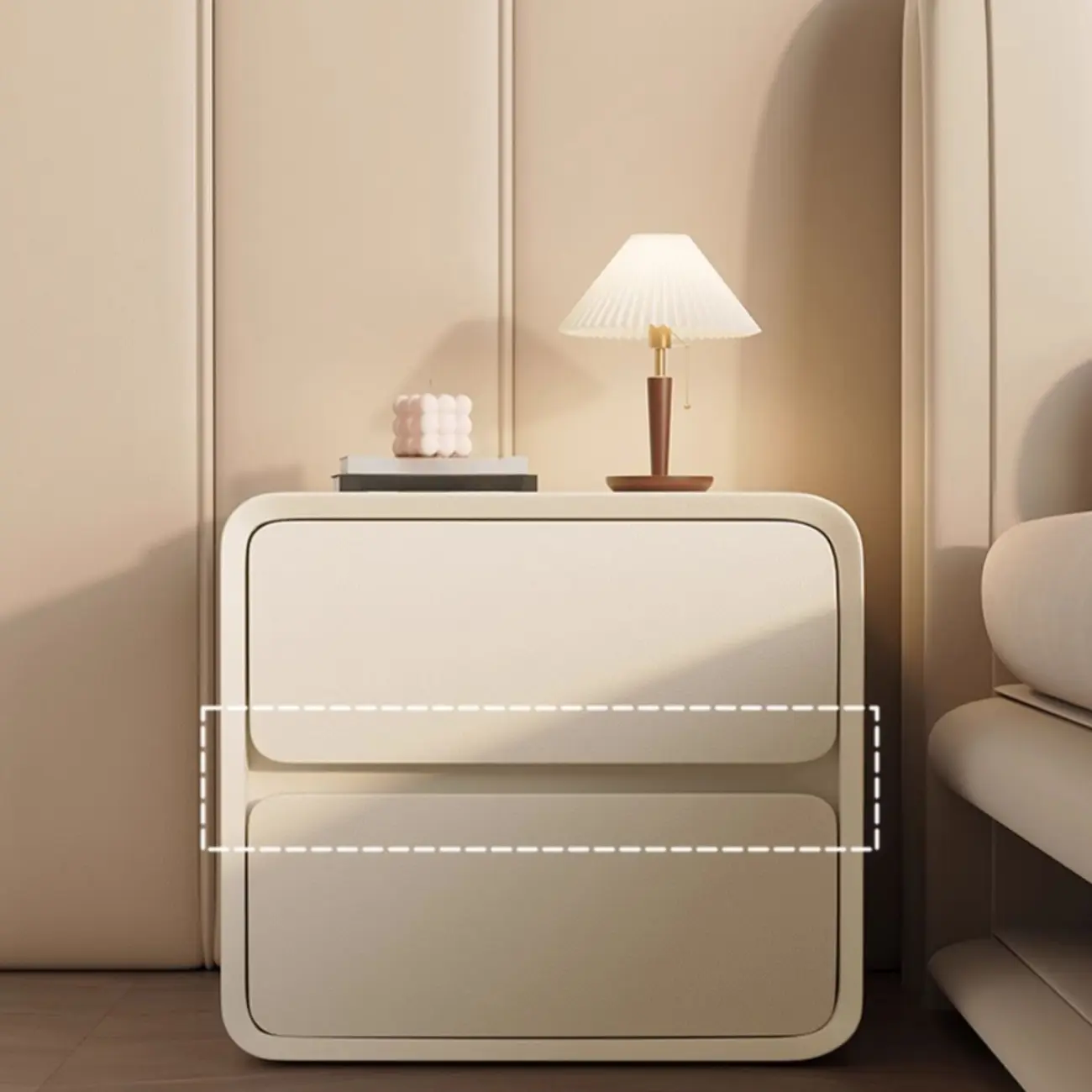 Curved Modern Faux Leather Pleather Nightstand