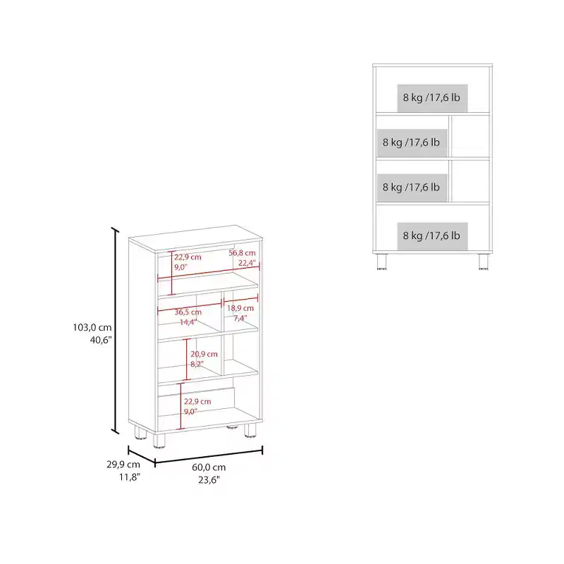 FM Furniture,Charco Bookcase in Melamine with Six Shelves