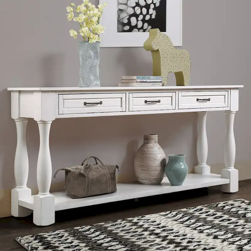 Wood Console Table with 3 Drawers and 1 Bottom Shelf