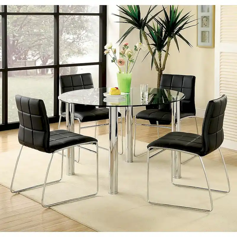 Furniture of America Donnabella Contemporary 5-Piece Glasstop Round Dining Table Set