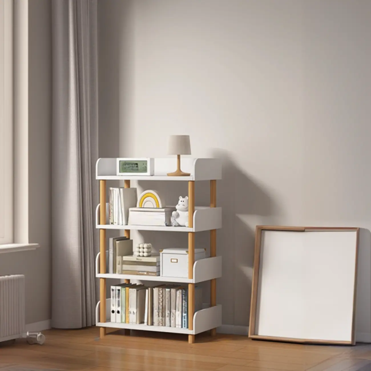 Vertical Natural Multi-Shelf Open Back Wood Bookcase