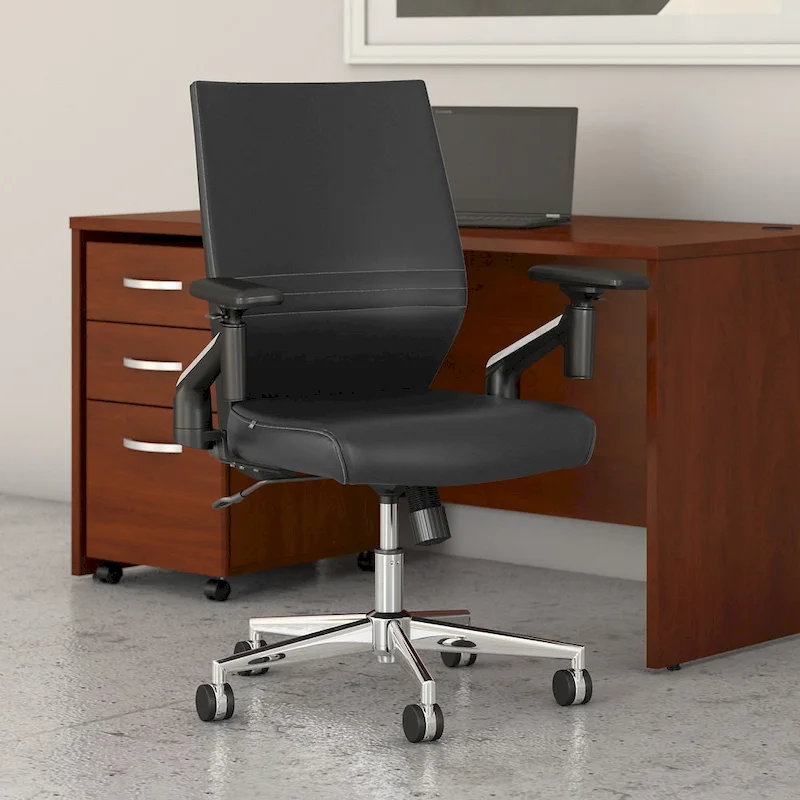 Mid Back Bonded Leather Office Chair with Adjustable Height and Armrests