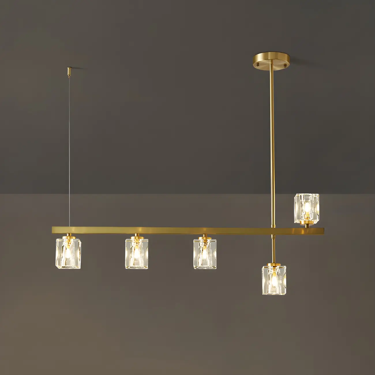 Geometric Gold Crystal Linear Island Pendant Light