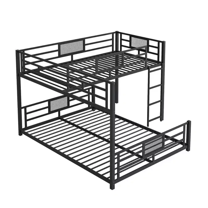 Twin over Full L-shaped Metal Bunk Bed with Ladder and Guardrail -ModernLuxe