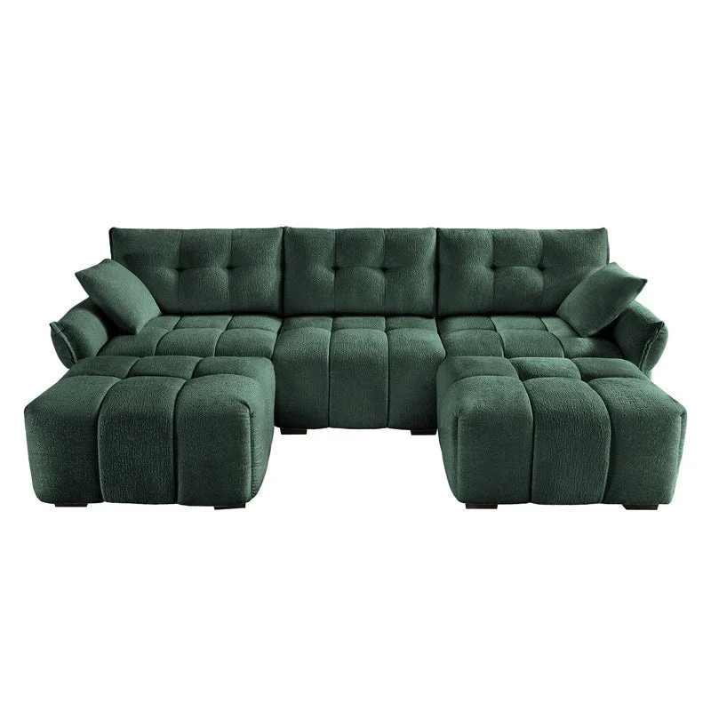 110.2  Chenille 3 Seater Upholstered Sofa, 2 Ottoman