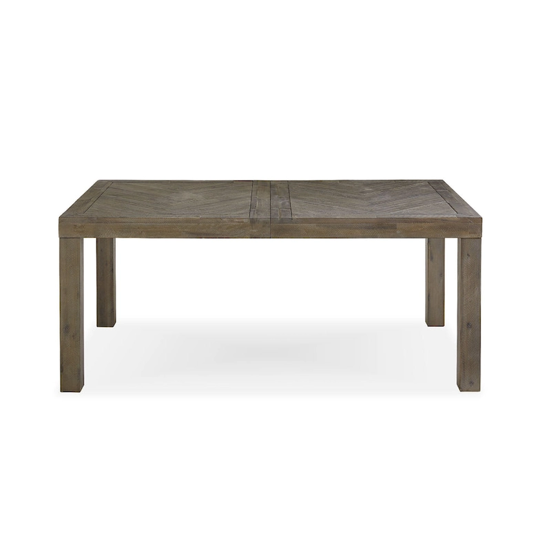 72-89 Inch Extendable Acacia Wood Dining Table, Herringbone Pattern, Gray